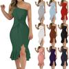 Women's Fashion Sexy One Shoulder Solid Color Ruffle Dress
