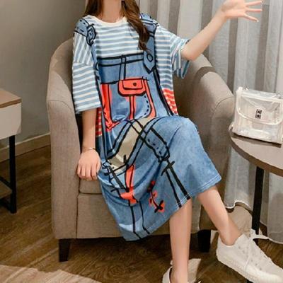 Женская мода Лето Весна Полосатый принт Рукава 1/2 Круглый вырез Свободная талия Повседневные платья