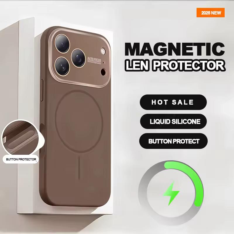 Магнитный чехол для телефона с большим окном для iPhone 17 16 15 14 Pro Max Magsafe Жидкий силикон Роскошная противоударная защитная крышка
