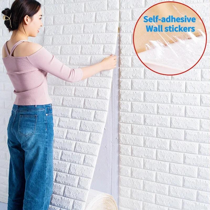 70x1000cm 3D Brick Wall Stickers DIY Decor Self-Adhesive Wallpaper For Kids Room Bedroom Kitchen Home Wall Decor