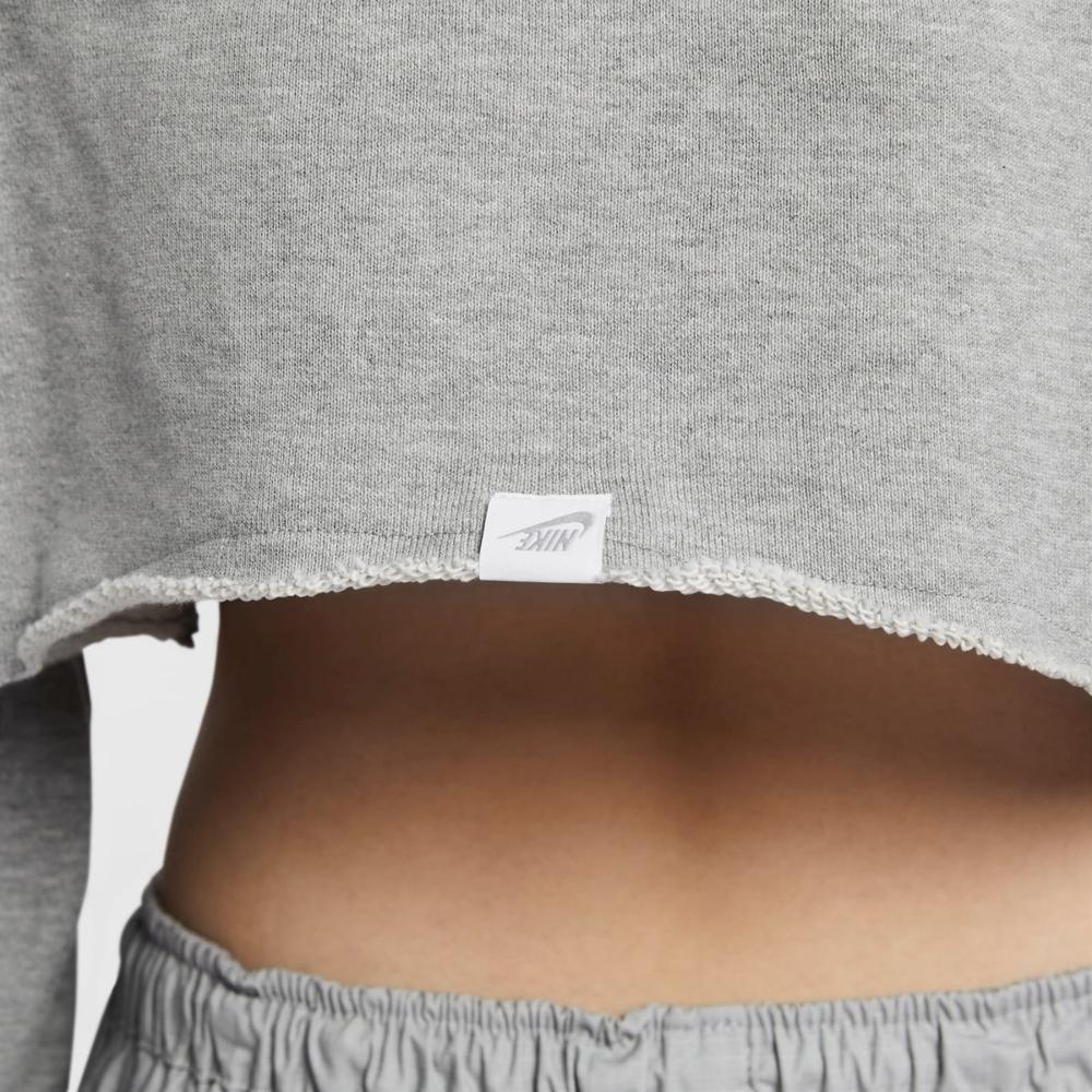 Nike Удобный укороченный женский пуловер с круглым вырезом, средне-серый FV7510063
