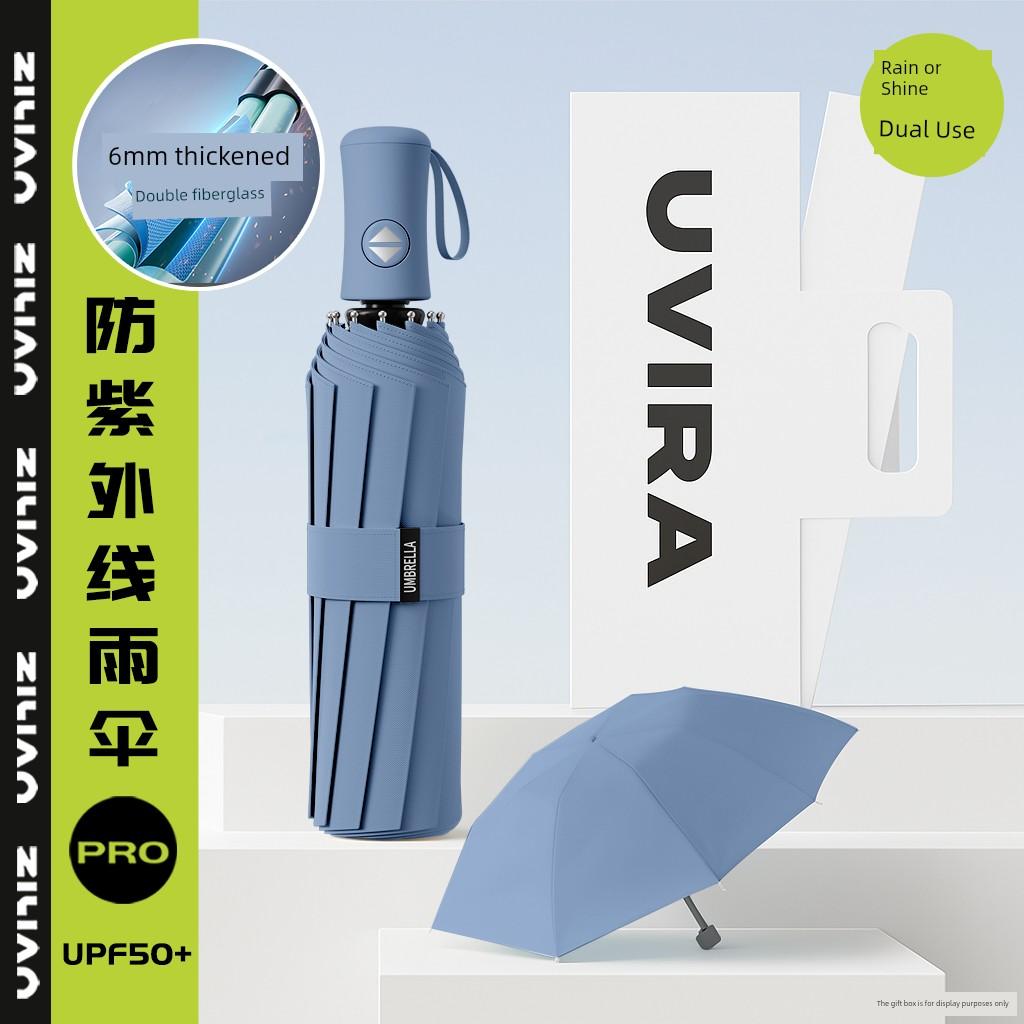 Fully Automatic Umbrella for Women, Dual-Use for Sun and Rain, Reinforced and Enlarged, Foldable, Wind-Resistant, Men's Black-Coated Sun Protection