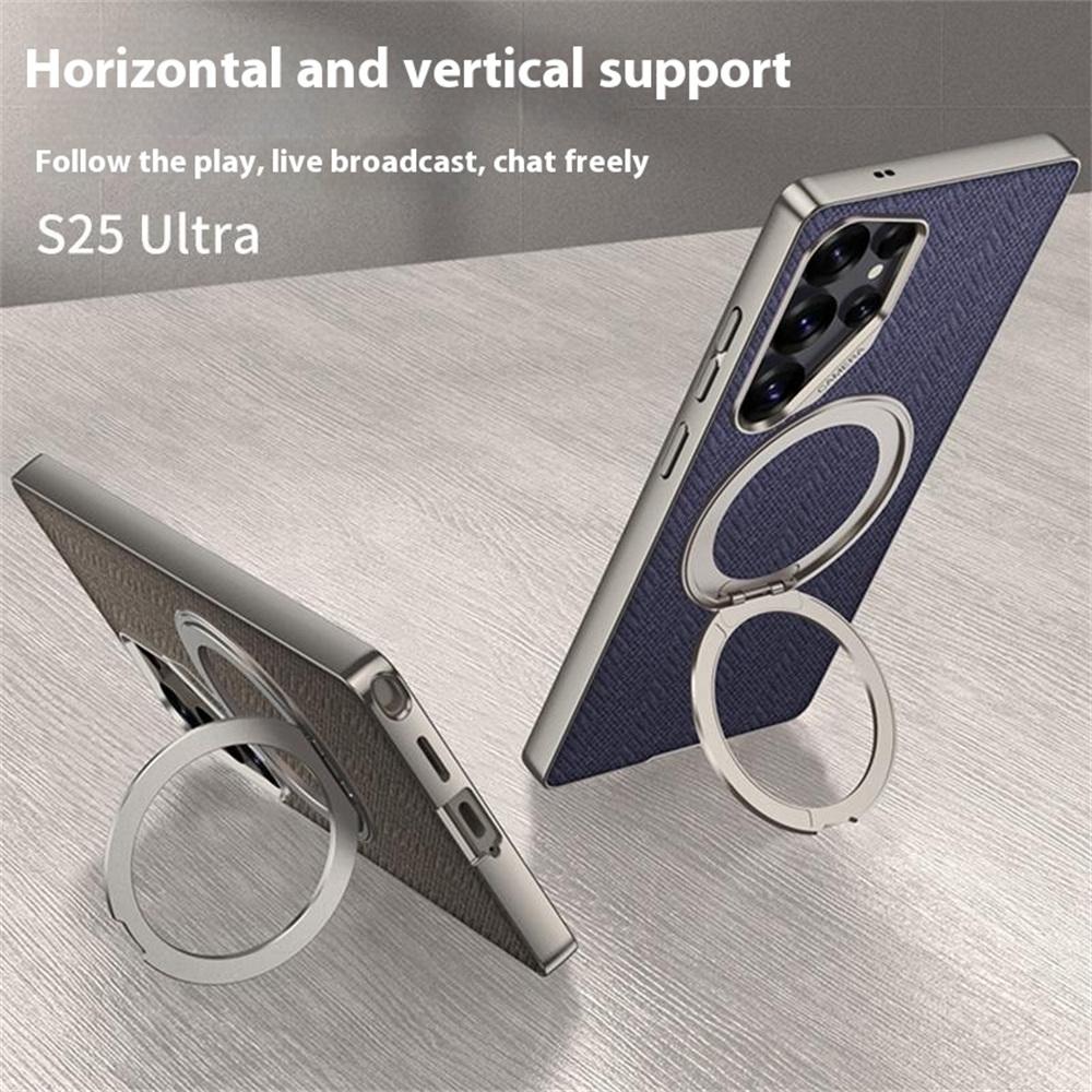 For Samsung Galaxy S25 Ultra Magnetic Case with Kickstand PC+TPU+Cloth Phone Back Cover
