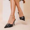 Pointed Toe Women's Mules Shoes Belt Buckle Black Patent Leather Stiletto High Heels Fashion Designer Summer Sandals for Ladies