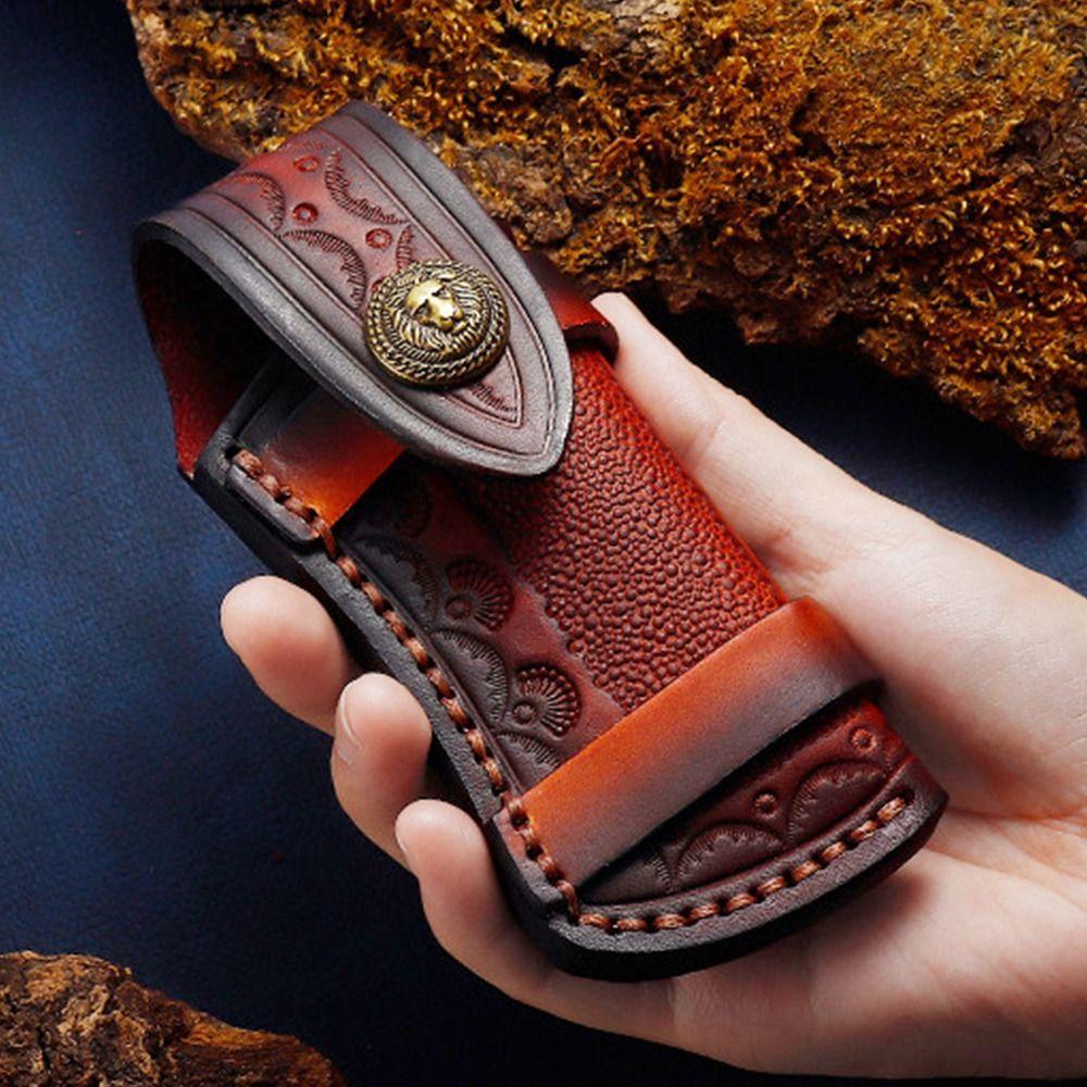Leather Sheath Holder Pocket Hunt Flashlight Case Fold Knife Tool Camp Outdoor Carry Belt Loop Case