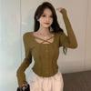 Футболка с длинным рукавом Женская Harajuku Корейский стиль Тонкие сексуальные топы Женские однотонные футболки Уличная одежда Весенние футболки