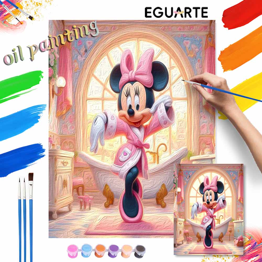 Disney Minnie Mouse Bath robe oil painting art painting kit handmade diy gift home decoration wall decor relaxing aesthetic art kit