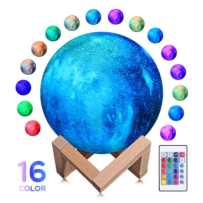New Arrival 3D LED Print Star Moon Lamp Night Light 16 Colors Lamp Change Dimmable Touch Control Brightness Light For