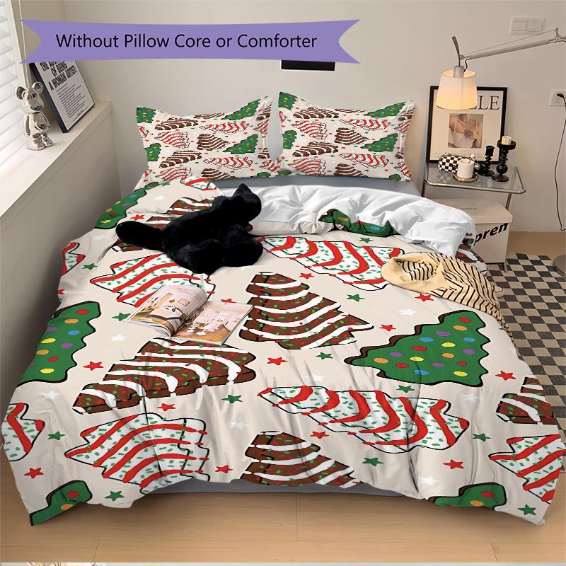 3Pcs Christmas Tree Bedding Set Quilt Cover Pillowcase Home Christmas Halloween Gift 1 Duvet Cover 2 Pillowcase S176