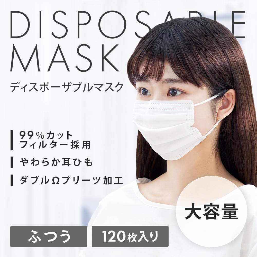 IRIS OHYAMA Одноразовые нетканые плиссированные обычные маски, 120 штук, размер,