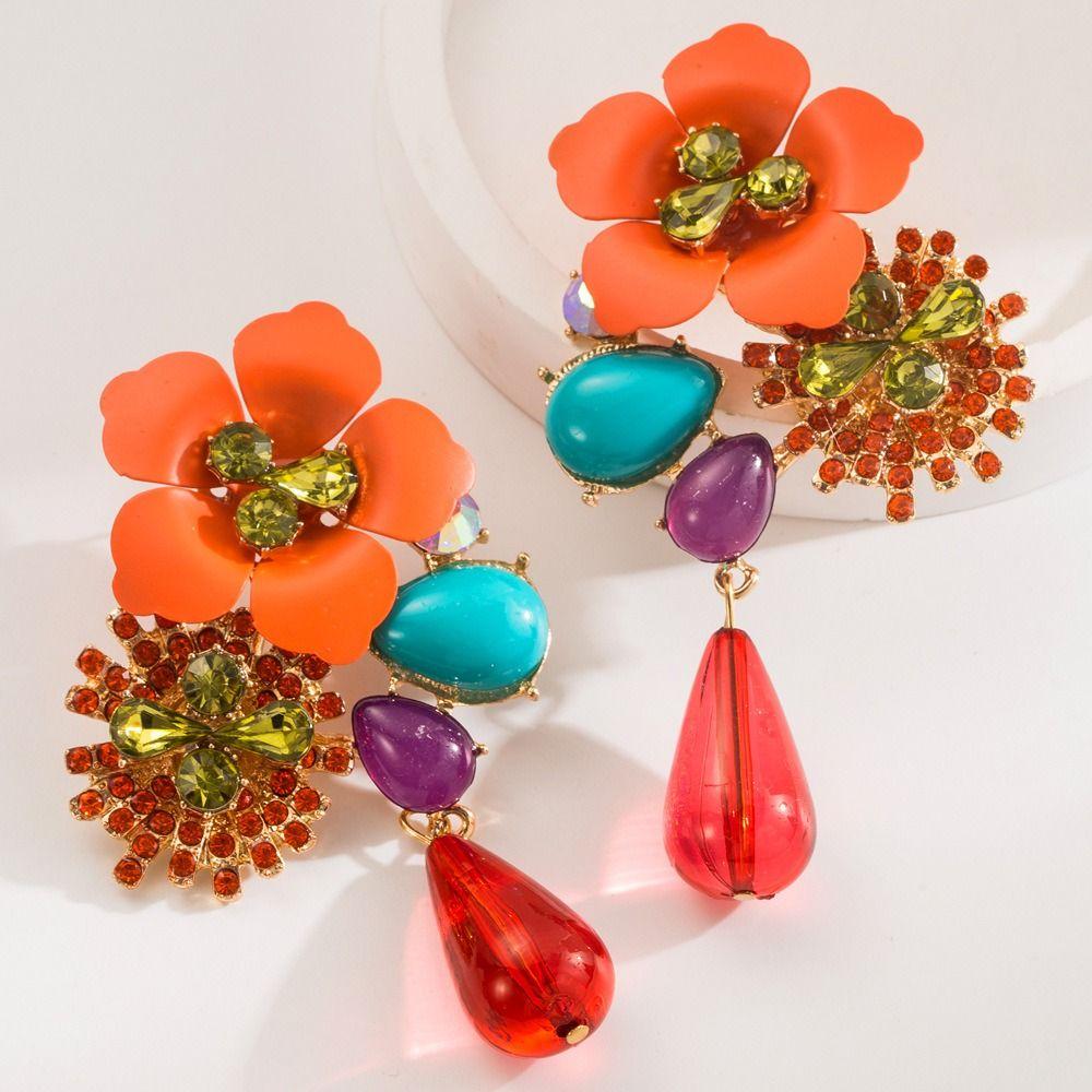 Vintage Resin Flower Earrings Beads Women Earrings Water Droplet Long Earrings  Daily Wear