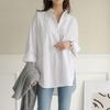 Fashion Casual Plus Size Loose Women's Shirts Button Up Long Sleeve Irregular Autumn White Blouses Women Solid Simple Office Ladies Blouse Tops 26027
