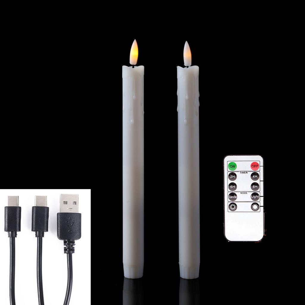 2 Pieces Remote Control Valentine's Day LED Candles USB Charge,25.5 Cm Beige Color Plastic Taper Rechargeable Candle Tear Drop