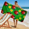 Ladybugs and Flowers Green Pattern Beach towel quick-drying for travel outdoor sports jogging beach and swimming