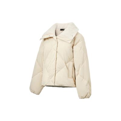 Li Ning Sports Lifestyle Series однотонный меховой воротник свободный короткий пуховик женская верхняя одежда туман-хаки AYMT076-4