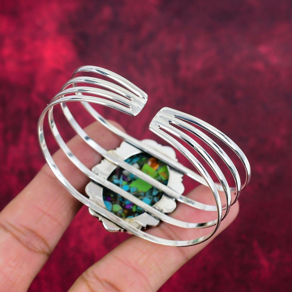 Fiesta Kingman Turquoise Bangle, 925 Solid Sterling Silver Gemstone Jewelry, Handmade Bangle For Wedding Gift