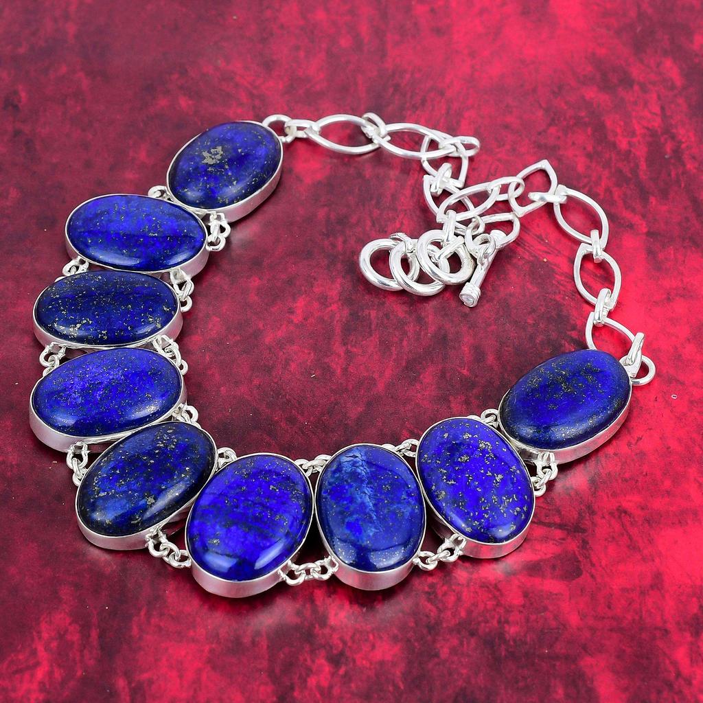 Лазурит из стерлингового серебра 925 пробы, ожерелье и браслет, комплект ювелирных изделий, прекрасный ювелирный подарок ручной работы для нее, комплект ювелирных изделий из драгоценных камней