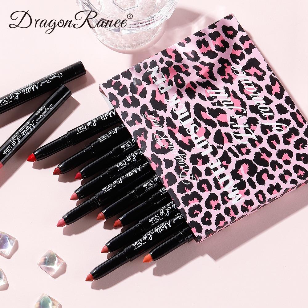Dragon Ranee Набор из 12 цветов, губная помада, ручка, пельмени, бархатная поверхность Foggat, красная ручка с перьевым ножом, автоматический костюм для ручки с линией губ