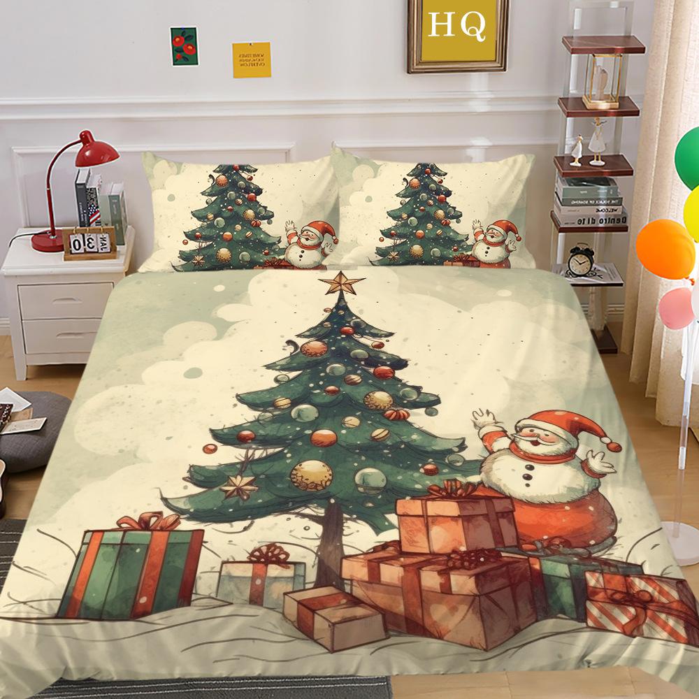 Christmas Tree 3D Printed Polyester Pillowcase Quilt Cover Two Or Three-Piece Set