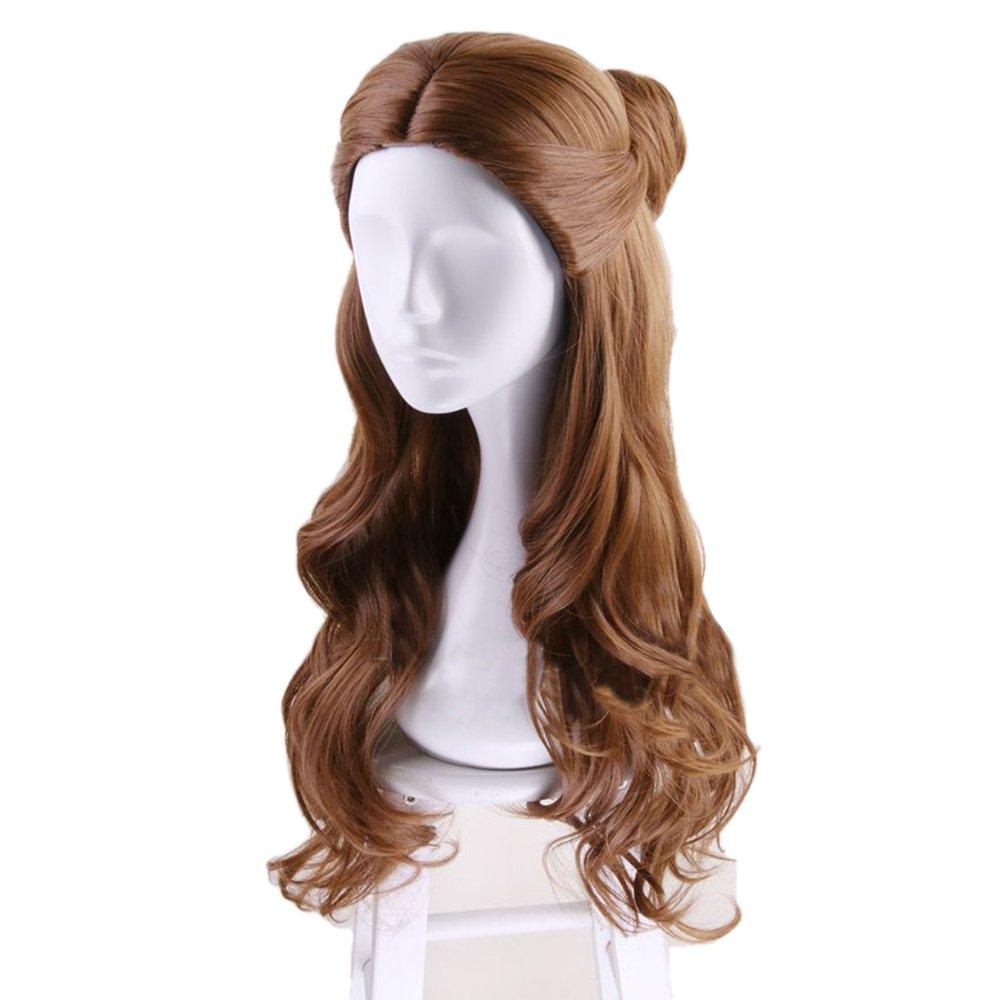 Monoii La Belle Wig with Wig Net Cosplay Halloween Beauty and the Beast Princess Wig Long Curly Costume D336