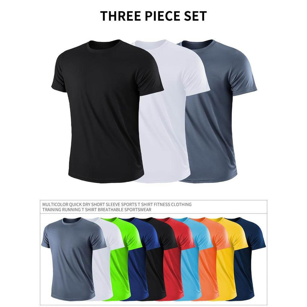 3PCS/Set Men's Casual Breathable Quick-Dry Short Sleeve Sports T-Shirts