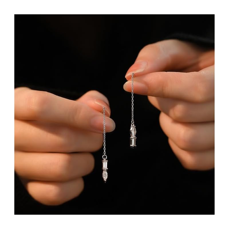 [Glam Jewelry] Chain Earrings Ladies Earrings Compatible with Metal Allergies Silver 925 Zirconia Stylish Simple Present Woman She Cute Popularity