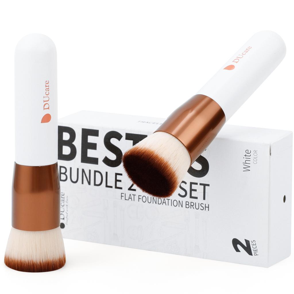 DUcare Foundation Brush 2pcs Flat Top Kabuki Self Tanner Brush Synthetic Makeup Brush Liquid Blending Mineral Powder Buffing Stippling Makeup Tools