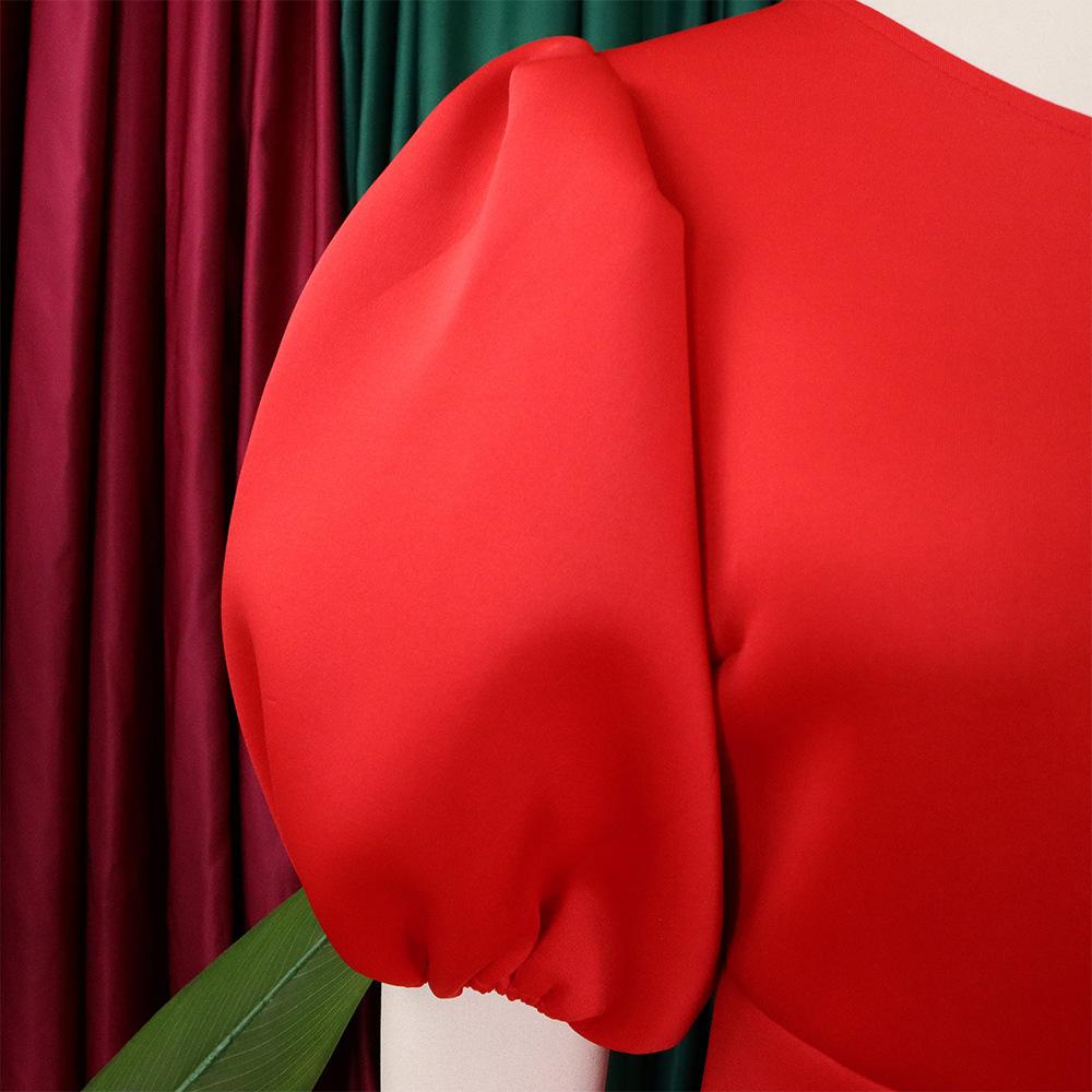 YYFS Женская мода лето весна однотонный принт короткий рукав косой воротник высокая талия повседневные платья