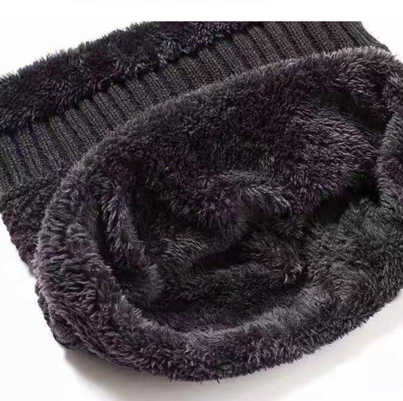 Student Winter Hat Men Warm Winter Thicken Hat And Scarf Two-Piece Knit Windproof Cap Knitted Hat Men's Hat and Neck Set