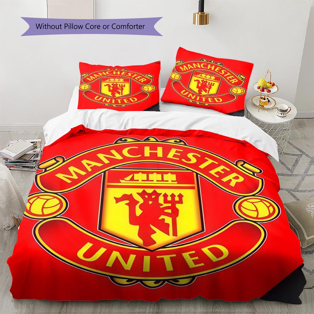 Манчестер Юнайтед Постельное белье Комплект одеял Покрывало Наволочка Домашний Декор Подарок на День Рождения (1 пододеяльник + 2 наволочки, без наполнителя)