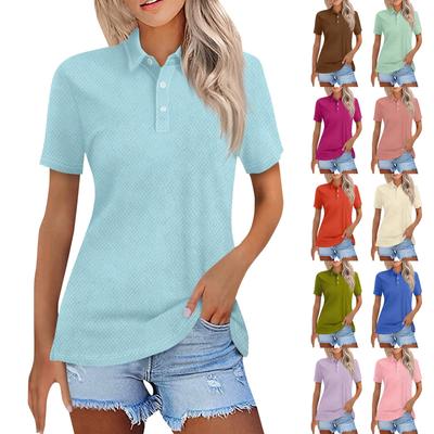 Женская модная повседневная однотонная рубашка с короткими рукавами и лацканами, женские топы на пуговицах