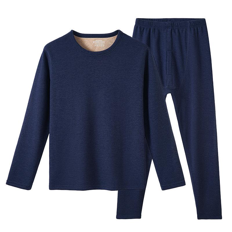 Мужской комплект термобелья плюс бархат утолщенный зимний большой размер осенняя одежда длинные брюки согревающее термобелье