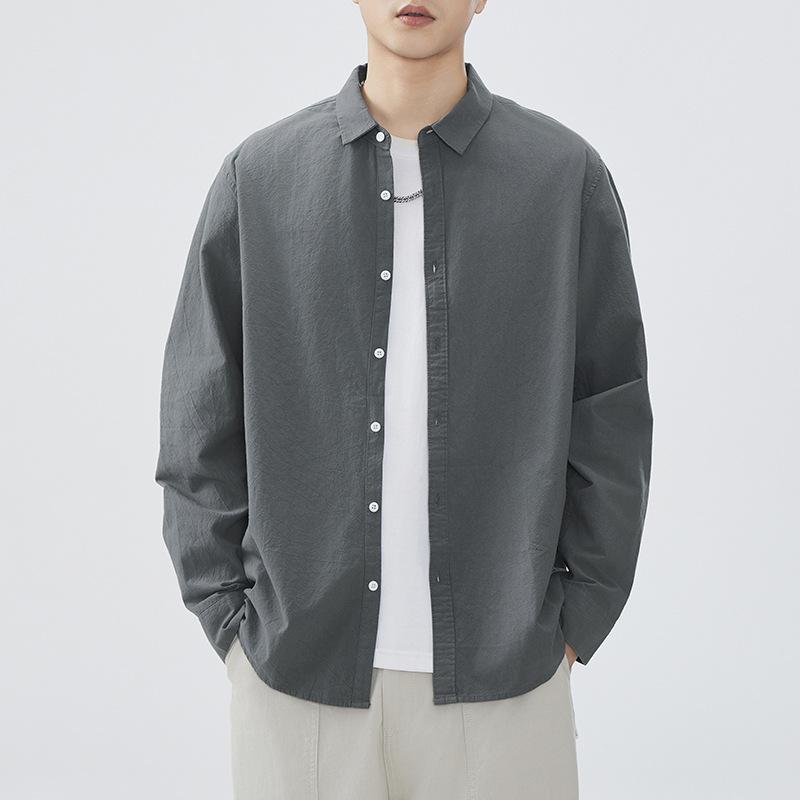 Japanese Retro Spring Simple Solid Color Men's Shirt Pure Cotton Shirt American Workwear