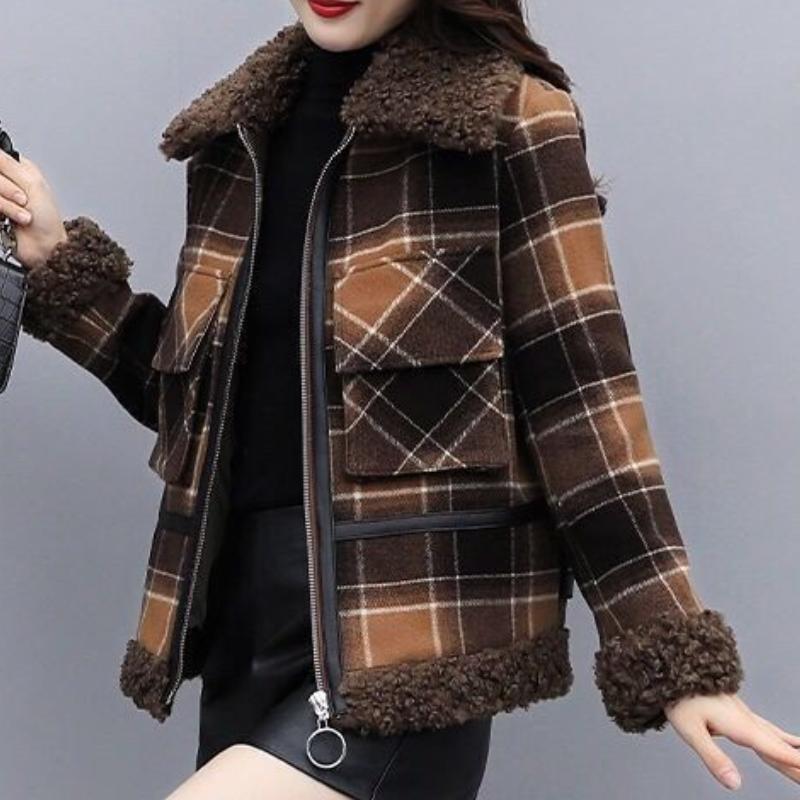 Short Padded Aesthetic Cropped Fleece Jacket Woman Winter Woolen Coat for Women Autumn Winter Vintage Clothing Parkas Plaid Jacket