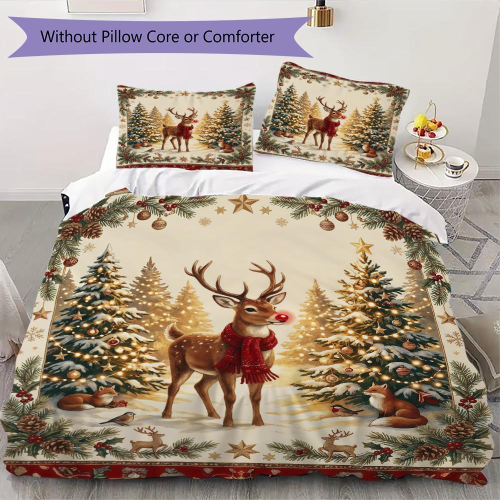 Christmas Kitten Pattern Bedding uilt Set uilt Cover Pillowcase Home Decoration Birthday Gift (1 * duvet cover + 2 * pillowcase without core)_XIA