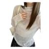 GDenFrog Sheer Blouse for High Long Autumn Top, See-Through Women, Ruffled, Neck, Sheer, Slimming, Layering, Stretchy, Sleeves, Soft, Cute, Spring,
