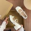 Satin Bow Square Head Mary Jane Heels 2025 New Dating Height Increase Show Leg Length Word with Buckle Single Shoes