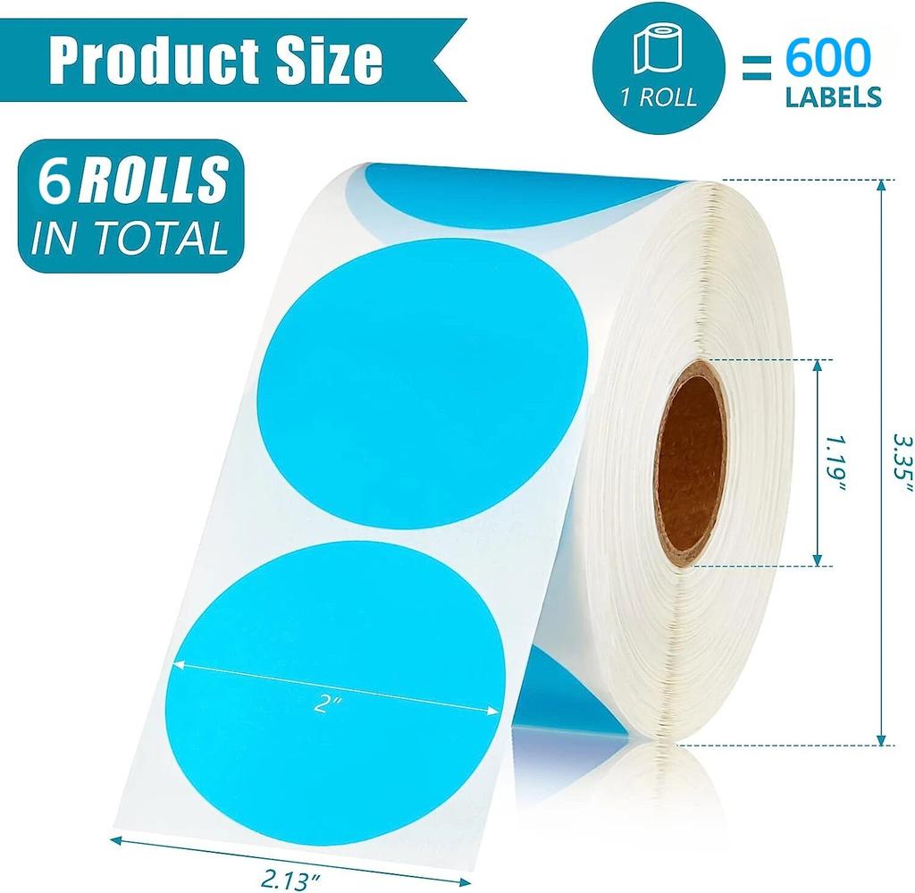 6Rolls 2 Inch Circle Direct Thermal Sticker Label Round Printer Label Sticker Business Labeling For Rollo Zebra Thermal Printers