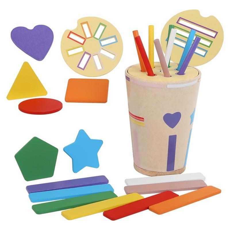 Детская балансирующая деревянная палочка, тонкая трубка, чашка для сортировки по цвету, тренировка сенсорной интеграции, сопоставление форм, деревянные игрушки