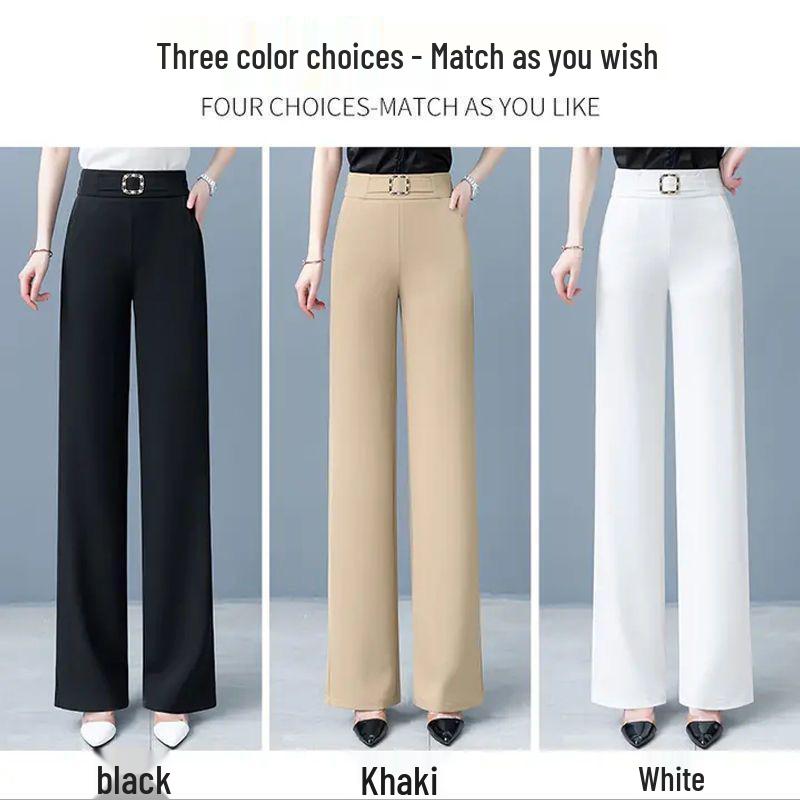 Women's Loose Summer High-Waist Slimming Wide-Leg Straight Pants - Solid Color with Excellent Drape