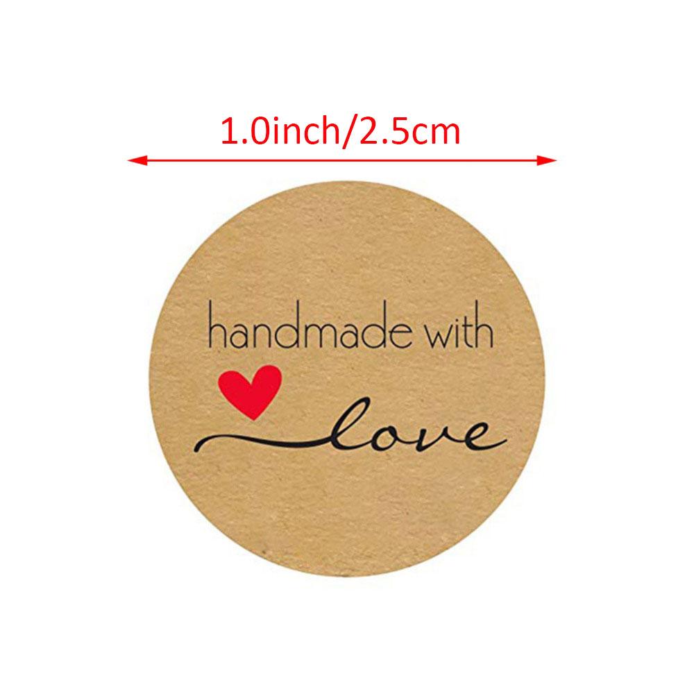 500 шт. 1,0-дюймовые круглые самодельные этикетки ручной работы с любовью, свадебные наклейки, самоклеящиеся наклейки, круглые этикетки из крафт-бумаги MIT