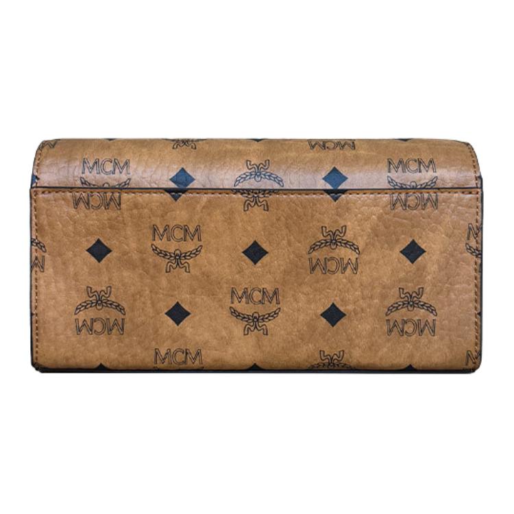 MCM Cognac Visetos Leather Long Wallet with Gold Hardware for Daily Use