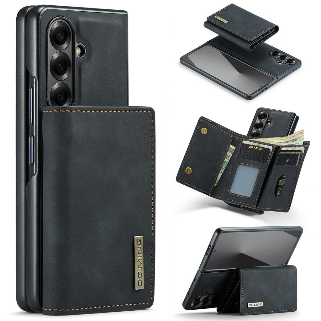 DG.MING M1 Series for Samsung Galaxy Z Fold7 5G Phone Case PU + TPU + PC Back Cover with Magnetic Tri-Fold Wallet Kickstand