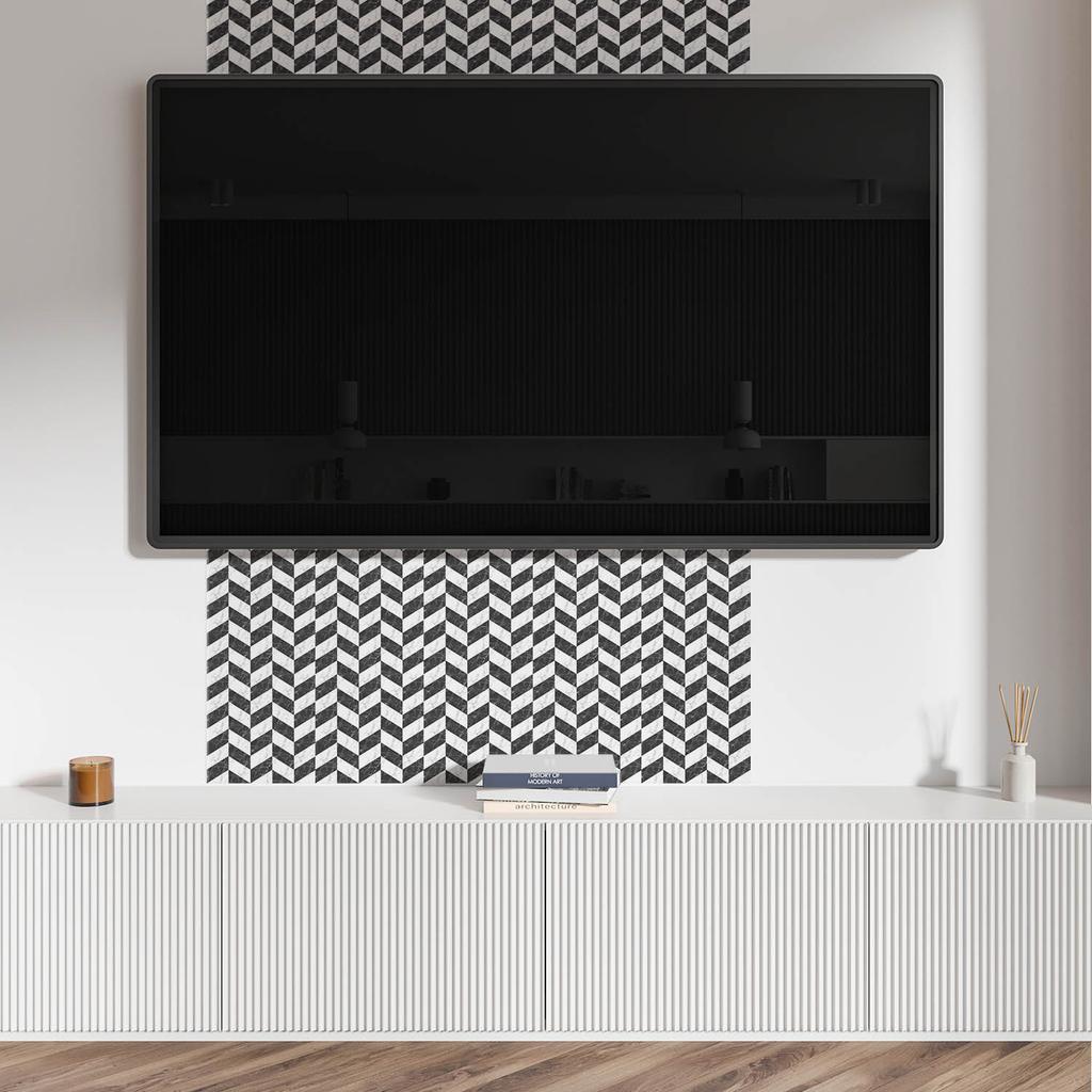 Pack of Self-Adhesive Vinyl Tiles in a Marble Herringbone Pattern 20x20x20 cm