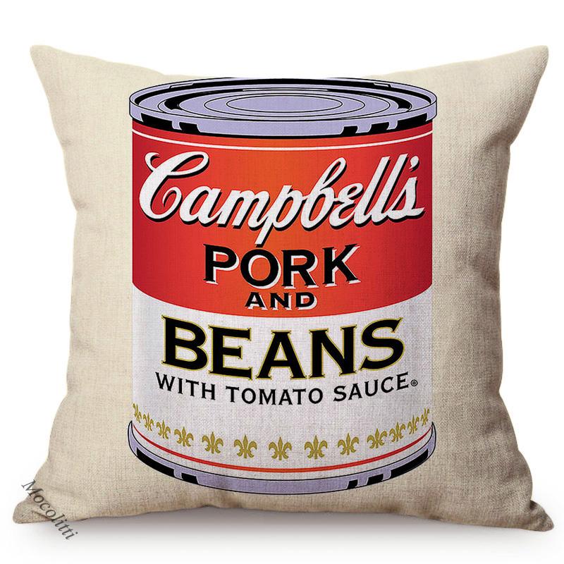 Vintage Canned Pop Art Poster Pattern Decoration Sofa Throw Pillow Case Europe Farm Letter Poster Cotton Linen Car Cushion Cover