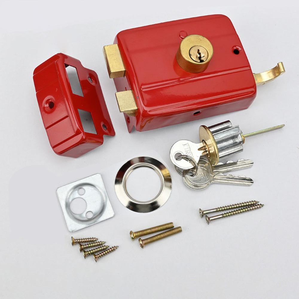 Deadbolt Iron Anti-theft Door Lock Key Included Single Cylinder Security Door Lock Durable Retro Style Retro Red Lock Indoor Use