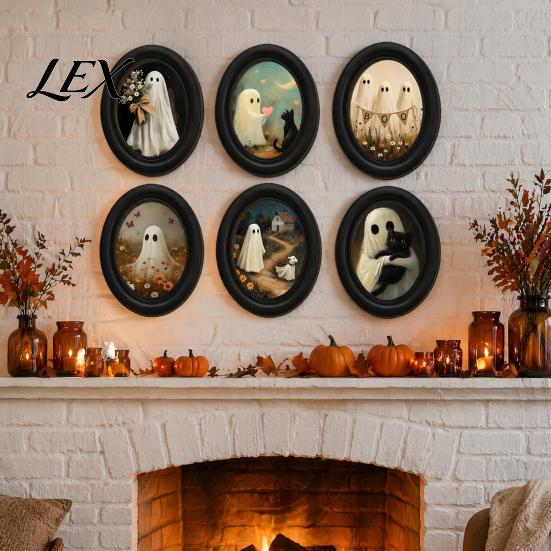 Vintage Home Decoration Halloween Gothic Oval Wooden Hanging Plaque, Black Cat Ghost Wall Unique Party Supplies Sign, Retro Waterproof Decorative Art