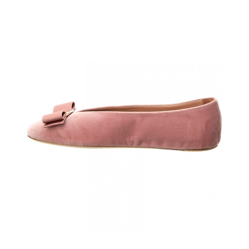 Salvatore Ferragamo Ferragamo Vara Bow Velvet Flat Pink