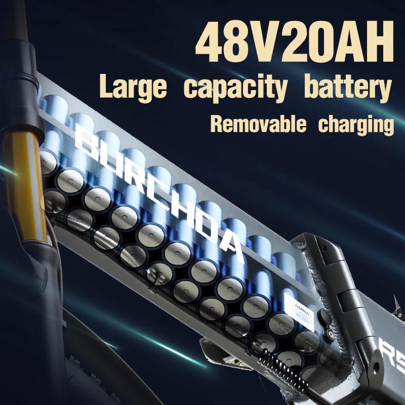 Электровелосипед Burchda R5 Pro 1000 Вт, 26"x4.0" толстые шины, 48 В 20 Ач, 45 км/ч, Shimano 7 скоростей, гидравлические тормоза, двойная подвеска