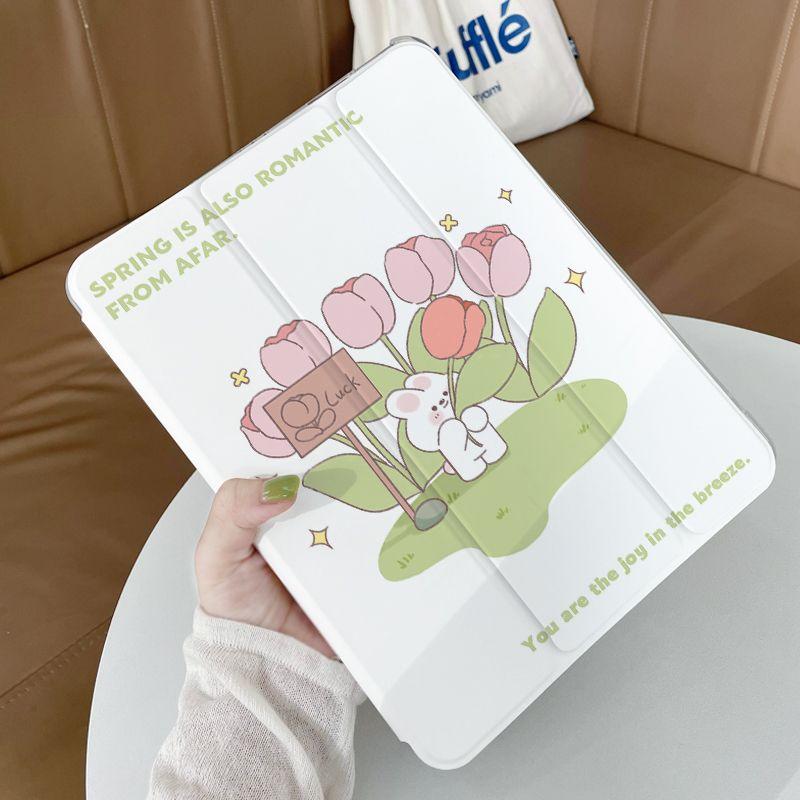 Чехол для iPad Pro2024, новый чехол для iPad с рисунком кролика-тюльпана для iPad Air6 11 13 дюймов Air4 Air5 10th 10,9 Pro11 Pro13 2024 с подставкой для карандашей